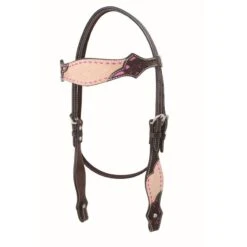 Western Rawhide Country Legend Rough Out And Buckstitch Browband Headstall - Pink