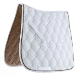 Roma Ecole Double Diamond Quilt Dressage Saddle Pad - White/Navy/Gold
