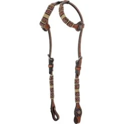 Western Rawhide Red Beads Doube Ear Headstall - Chestnut