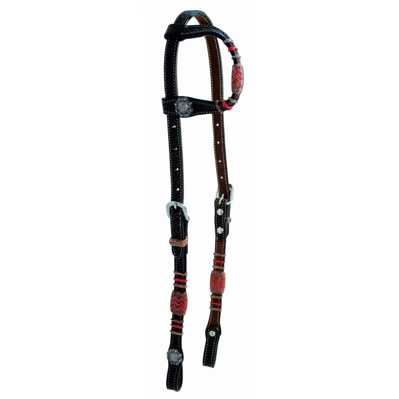 Western Rawhide Jim Taylor Chevron One Ear Headstall - Natural/Red/Dark Brown 3 Western Rawhide Jim Taylor Chevron One Ear Headstall - Natural/Red/Dark Brown