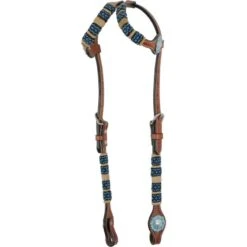 Western Rawhide Turquoise Beads Double Ear Headstall - Chestnut