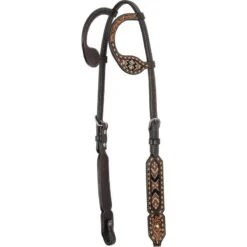 Western Rawhide Country Legend Beaded Inlay Double Ear Headstall - Tan/Brown