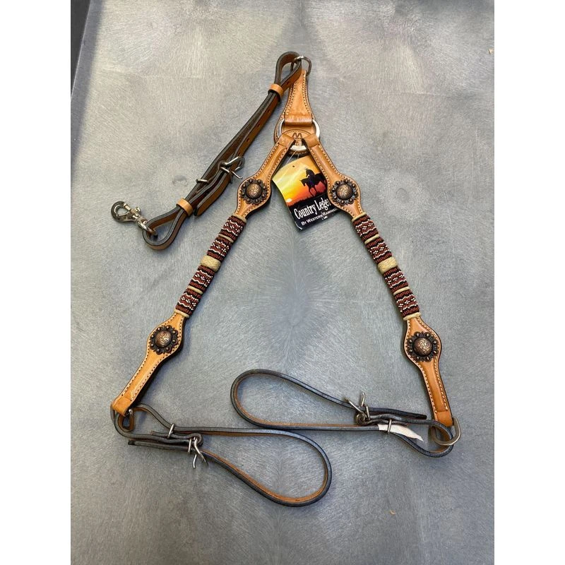 Western Rawhide Red Beads Breastcollar - Golden 3 Western Rawhide Red Beads Breastcollar - Golden